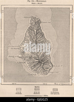 Montserrat. West Indies. Die kleinen Antillen, 1885 Antike Landkarte Stockfoto