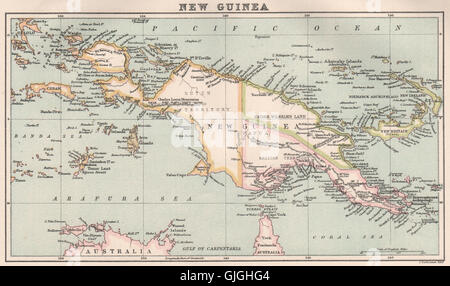 NEUGUINEA. Britische Niederländisch Deutsch. Kaiser-Wilhelm-Land. Bartholomäus, 1886-Karte Stockfoto