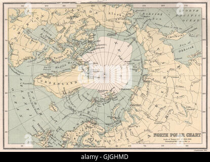 ARKTISCHEN NORDPOL. Nord-Polar Diagramm. Eiskappe. Entdecker. Bartholomäus, 1886-Karte Stockfoto