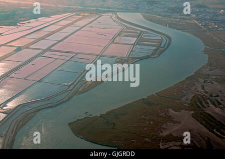 Luftaufnahme der Saline und Guadalete Fluss, El Puerto De Santa Maria Cadiz Provinz, Region von Andalusien, Spanien, Europa Stockfoto