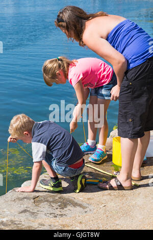 Poole, Dorset, UK. 16. August 2016. UK-Wetter: Kinder und Erwachsene gehen an einem heißen sonnigen Tag mit ununterbrochenen Sonnenschein Credit bei Poole Quay Verdrehungen: Carolyn Jenkins/Alamy Live News Stockfoto