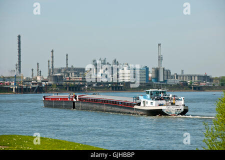 Deutschland, NRW, Wesseling, Blick über den Rhein in Industrieanlagen Stockfoto