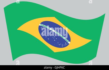Flagge von Brasilien winken auf grauem Hintergrund. Brasilianischen Nationalflagge. Stock Vektor