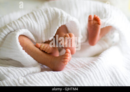 Baby Füße von Zwillingen Stockfoto