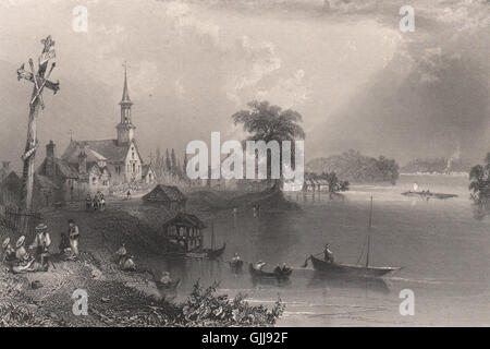 QUEBEC Les Cèdres. "Dorf der Zedern, St.-Lorenz-Strom". Kanada. BARTLETT 1842 Stockfoto