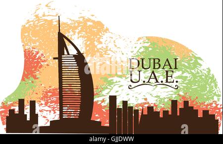 Isolierte Skyline von Dubai auf einem farbigen Hintergrund Stock Vektor