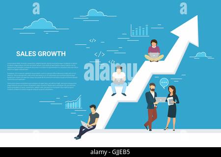 Geschäft Wachstum Konzept Abbildung von Menschen arbeiten als Team zusammen Stock Vektor