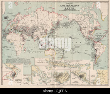 VULKANE. Welt. Italien; Santorini; Griechenland; Island; Guatemala; Quito, 1886-Karte Stockfoto