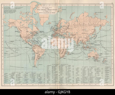 WELT. Natürliche Kartenproduktion verschiedene landet Hauptrouten Seehandel 1886 Stockfoto