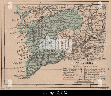 PONTEVEDRA. Galizien. Mapa Antiguo De La Provincia, 1908 Stockfoto