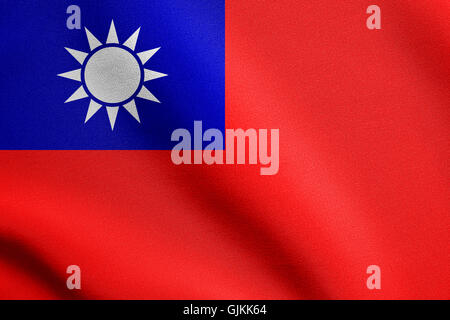 Flagge der Republik China, ROC, Taiwan, winken in den Wind mit detaillierten Stoff. Die Nationalflagge von Taiwan. Stockfoto