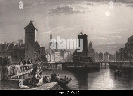 PETITE FRANCE, I'Ill & Pont Couverts, Straßburg von Barrage Vauban, 1855 Stockfoto