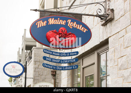 Das Maine Lobster Restaurant Zeichen auf Main Street, Bar Harbor, Maine. Stockfoto