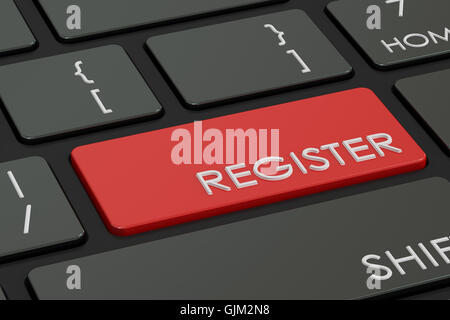 Register-Taste, rote Hotkey auf der Tastatur. 3D-Rendering Stockfoto