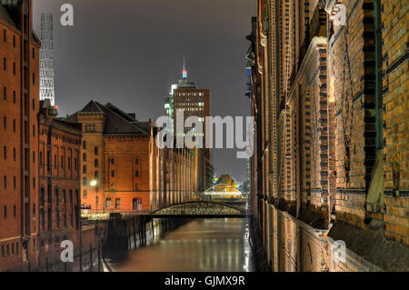 Speicherstadt Hamburg-Nachtleben Stockfoto