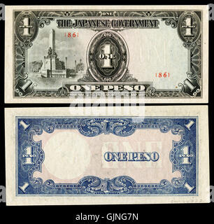 Dies ist eine 1-Peso-Note, die von der japanischen Regierung während der Besetzung der Philippinen im Zweiten Weltkrieg ausgegeben wurde. Stockfoto