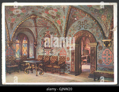 Eine Postkarte aus der Sowjetunion vom 20. Februar 1934 mit Bildern oder Botschaften, die typisch für diese Zeit sind und den kulturellen und historischen Kontext der Sowjetunion widerspiegeln. Stockfoto