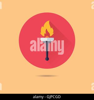 brennende Fackel flache Bauweise lange Schatten Vektor icon Stock Vektor