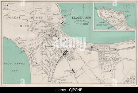 LLANDUDNO Vintage Stadt Plan. Great Orme Kopf. Wales. WARD LOCK, 1937 Karte Stockfoto