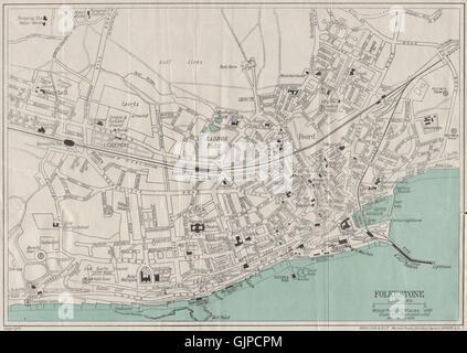 FOLKESTONE. Karte Stadtplan Vintage Stadt. Kent, 1939 Stockfotografie