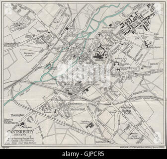 CANTERBURY Vintage Stadt Plan. Kent. WARD LOCK, 1938 Vintage Karte Stockfoto