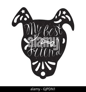 Vintage handgezeichnete Schriftzug Hipster Zusammensetzung mit Satz mein besten Freund in Hund Silhouette eingeschrieben. Print, Typografie, Stock Vektor