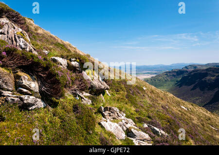 Blick vom Hang des Sliabh Tuaidh Berg- oder Slievetooey, in der Nähe von Ardara, County Donegal, Irland Stockfoto