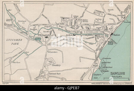 DAWLISH Vintage Stadt Plan. Devon. WARD LOCK, 1924 Vintage Karte Stockfoto