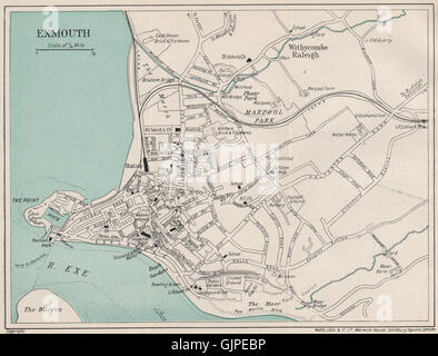 EXMOUTH Vintage Stadt Plan. Devon. WARD LOCK, 1924 Vintage Karte Stockfoto