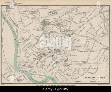 EXETER Vintage Stadt Plan. Devon. WARD LOCK, 1924 Vintage Karte Stockfoto