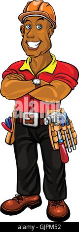 Bauarbeiter mit Helm und einem Gürtel mit Werkzeugen. Vektor-illustration Stock Vektor