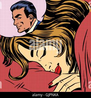 Traum Frau Mann Liebe Romantik Liebhaber Pop Art Comic Retro-Stil H Stock Vektor