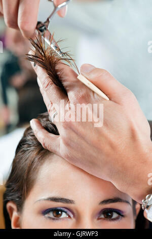 Frau cut Friseur Stockfoto