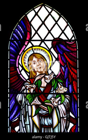 Canterbury, Kent, UK. Kirche von St. Dunstan Heiligkreuz. Glasmalerei-Fenster: St Cecilia (2009; D W Griffiths) "dieses Fenster Stockfoto