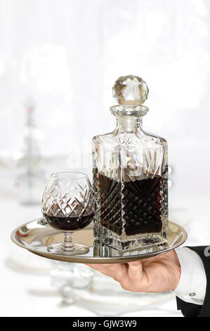 Kellner Tablett Likör Stockfoto