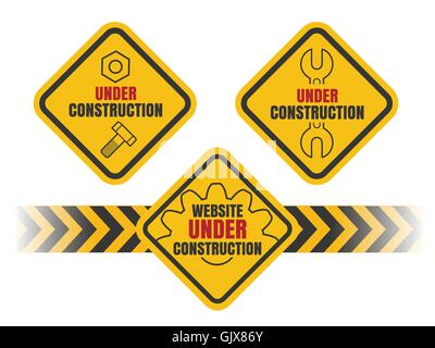 Bunte Under Construction-Label oder Emblem festgelegt. Isoliert auf weiss. Stock Vektor