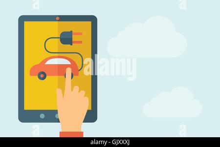 Touch-Screen-Tablette mit wiederaufladbaren Auto-Symbol Stock Vektor