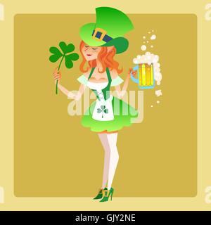 Mädchen Elf grün Kostüm St. Patrick day Stock Vektor