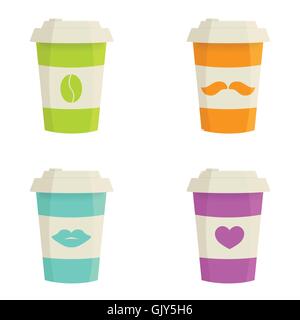 Papier Kaffeetassen set auf einem weißen Hintergrund. Stock Vektor