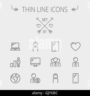 Technologie-dünne Linie-Icon-set Stock Vektor