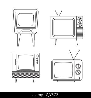 Retro-tv Artikel eingestellt auf weißem Hintergrund Stock Vektor