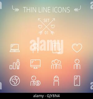 Technologie-dünne Linie-Icon-set Stock Vektor