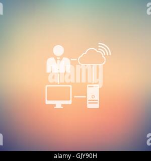 Mann mit Internet in flachen Stil-Ikone Stock Vektor