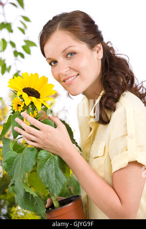 Frau Blume Pflanze Stockfoto