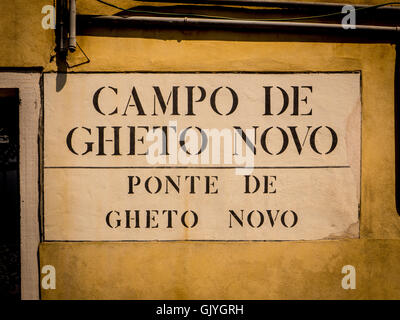 Camp de Gheto Novo Zeichen. Jüdischen Ghetto, Venedig, Italien. Stockfoto
