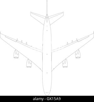 Zeichnung der Drahtrahmen Flugzeug. Ansicht von oben. Vektor-Illustration Stock Vektor