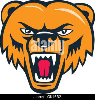 Grizzly Bären wütend Kopf Cartoon Stock Vektor