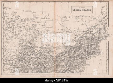 Nord Osten der Vereinigten Staaten. USA. BRITANNICA, 1860 Antike Landkarte Stockfoto