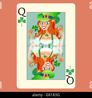 Rothaarige Elphicke Spielkarte Queen St.Patrick day Stock Vektor