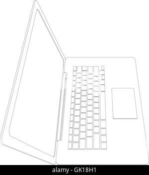 Wire-Frame geöffnet Laptop. Ansicht von oben. Vektor-illustration Stock Vektor